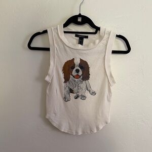 Forever 21 White Crop Top with Dog Graphic